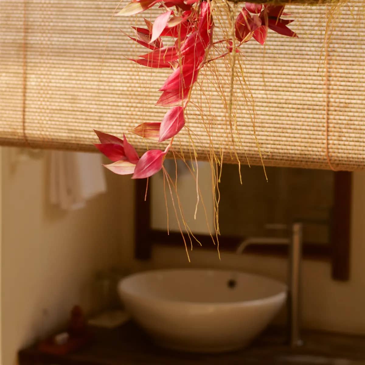 Stone basin and bamboo blinds